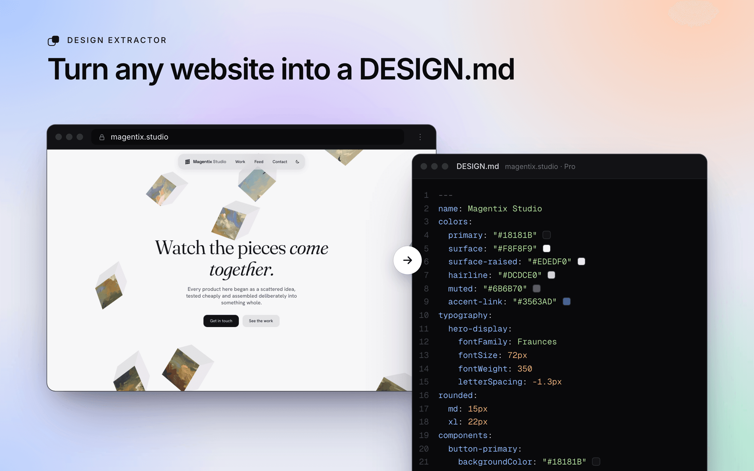 Design Extractor interface for turning a website URL into a DESIGN.md file
