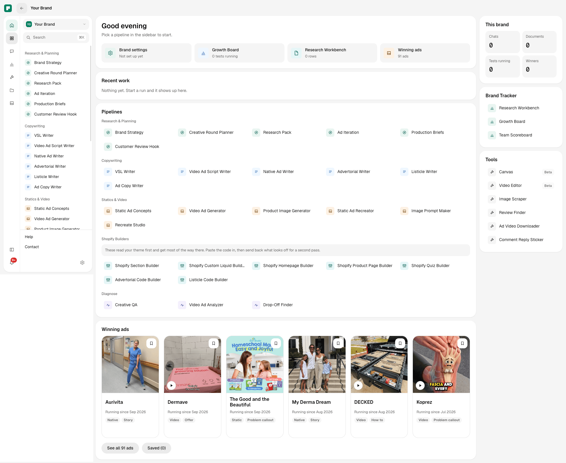 Otto Lab app screenshot showing its AI creative workspace for e-commerce brands